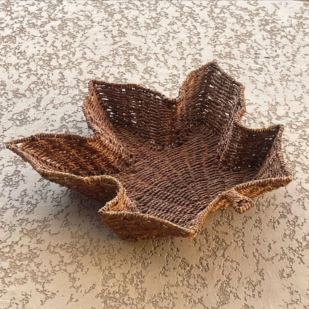New Leaf Shape Woven Basket Large Brown Wicker Fall Decor